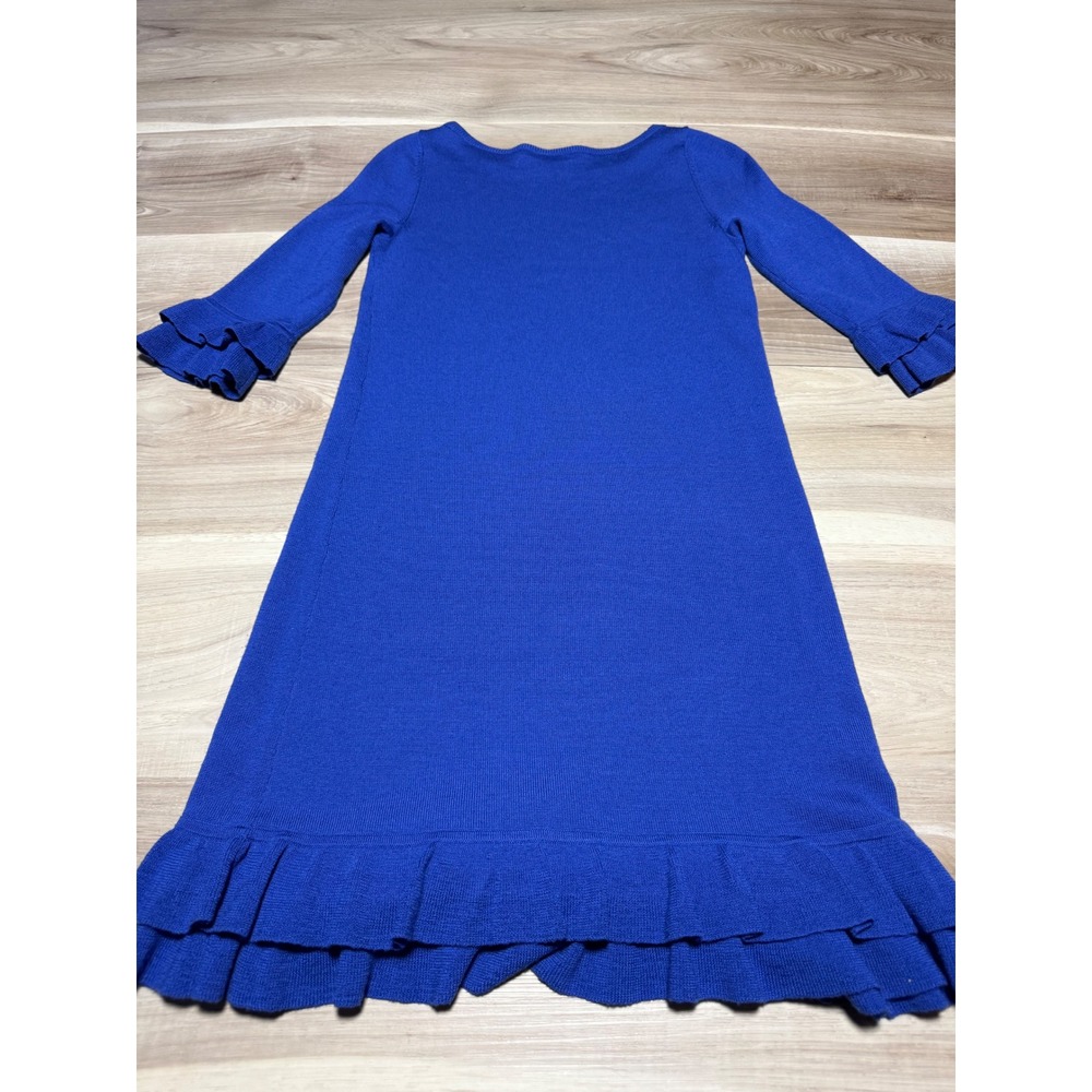 Lilly Pulitzer Sweater Dress Womens XS‎ Blue Merino Wool Ruffle Cuff Hem 24394 - Picture 2 of 12